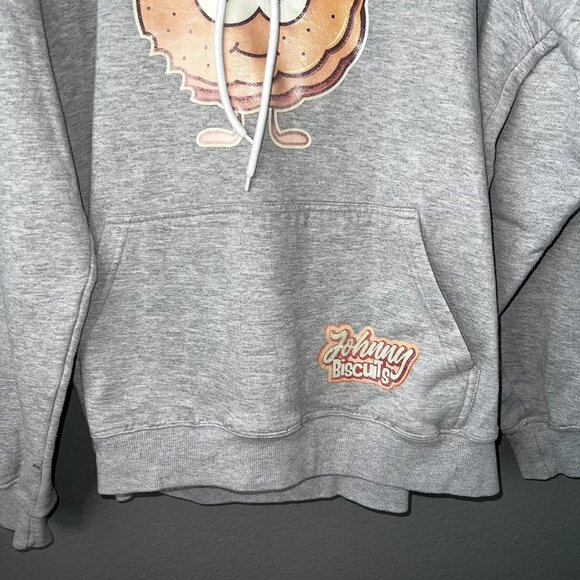 Johnny Biscuits Graphic Hoodie Sweatshirt Gray Pullover Kangaroo Pocket. - Picture 4 of 5